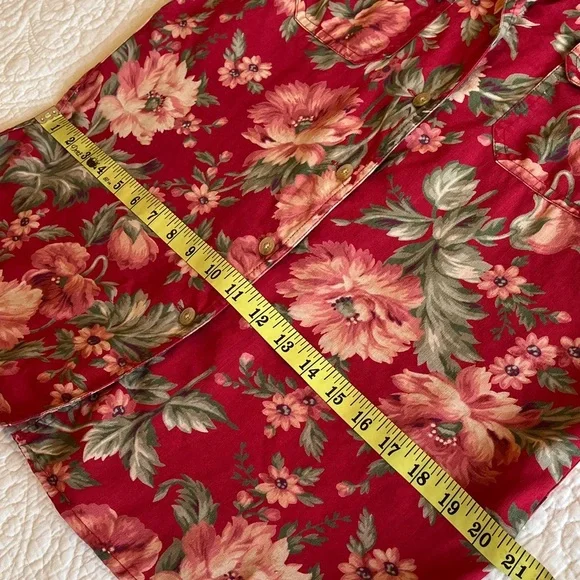 LRL Linen Floral Button Down Camp Shirt Women’s Medium Cottagecore Red Green - Picture 14 of 16
